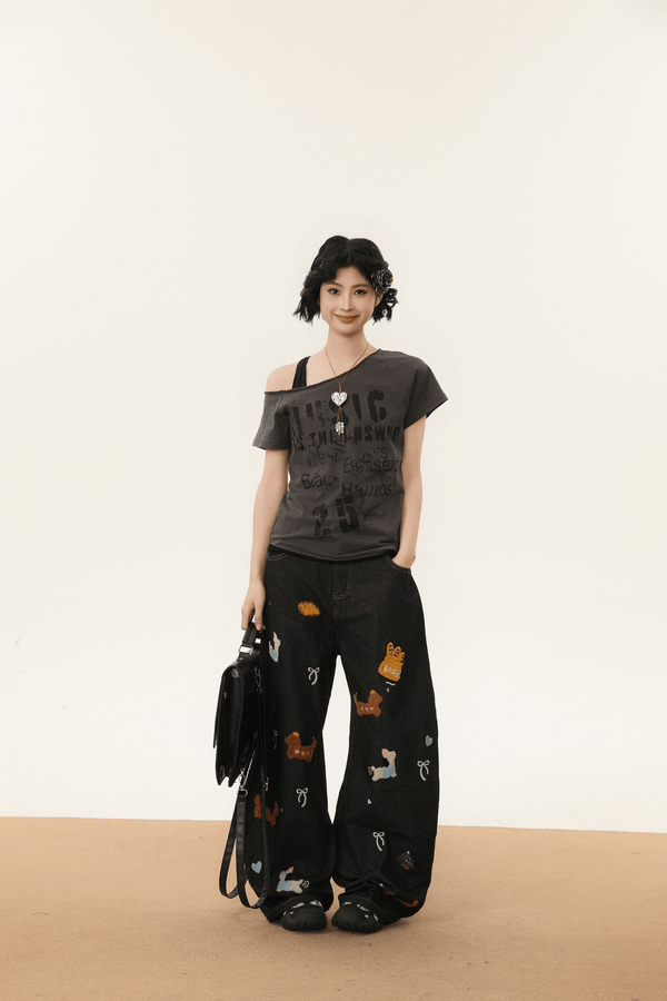 Off - Shoulder Vintage Graphic Slim Fit Tee - COPPING THREADS - CHICISLAND