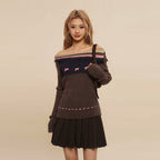 One - Shoulder Ruffle Exposed Shoulder Bow Sweater - COPPING THREADS - MOROMORO