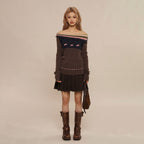 One - Shoulder Ruffle Exposed Shoulder Bow Sweater - COPPING THREADS - MOROMORO