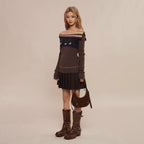 One - Shoulder Ruffle Exposed Shoulder Bow Sweater - COPPING THREADS - MOROMORO