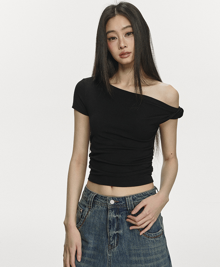 One Shoulder Slim Fit Crop Tee - COPPING THREADS - Anna Aneae