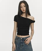 One Shoulder Slim Fit Crop Tee - COPPING THREADS - Anna Aneae