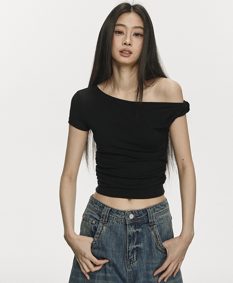 One Shoulder Slim Fit Crop Tee - COPPING THREADS - Anna Aneae