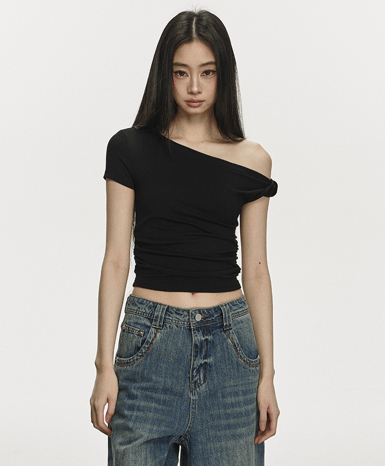 One Shoulder Slim Fit Crop Tee - COPPING THREADS - Anna Aneae