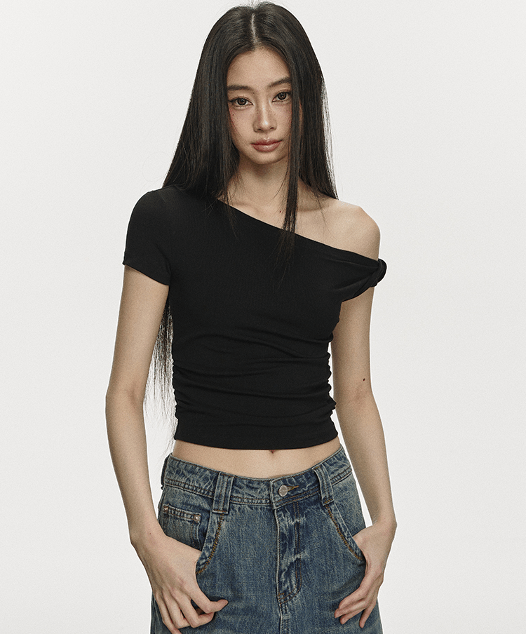 One Shoulder Slim Fit Crop Tee - COPPING THREADS - Anna Aneae