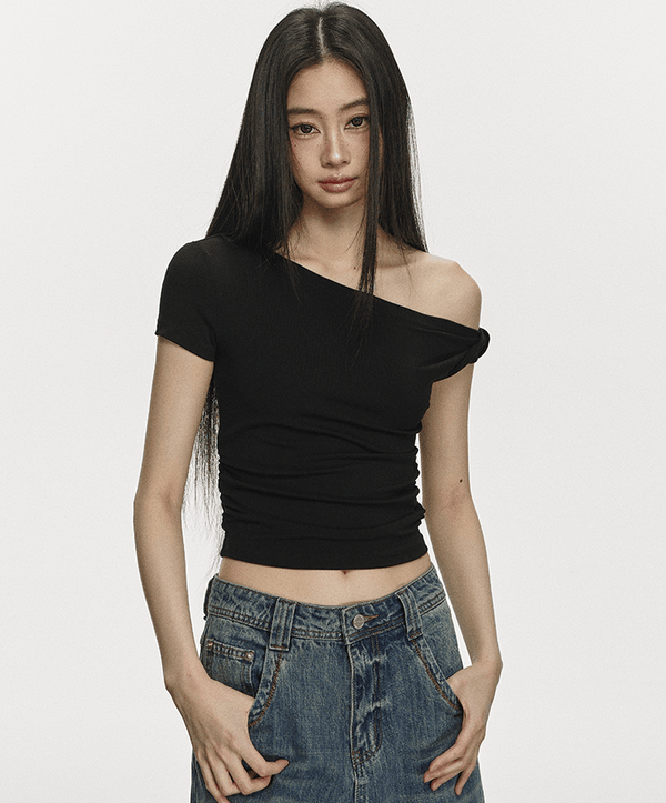 One Shoulder Slim Fit Crop Tee - COPPING THREADS - Anna Aneae