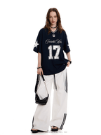 Oversized “17” print Jersey V - Neck Tee - COPPING THREADS - 0123Start