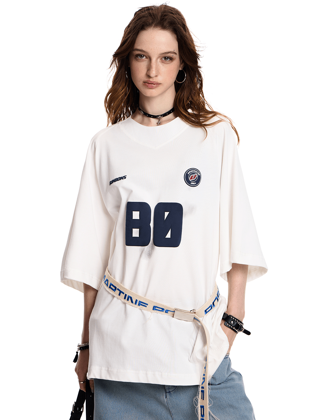 Oversized 80 Print Retro Jersey Tee - COPPING THREADS - CT Select Main image