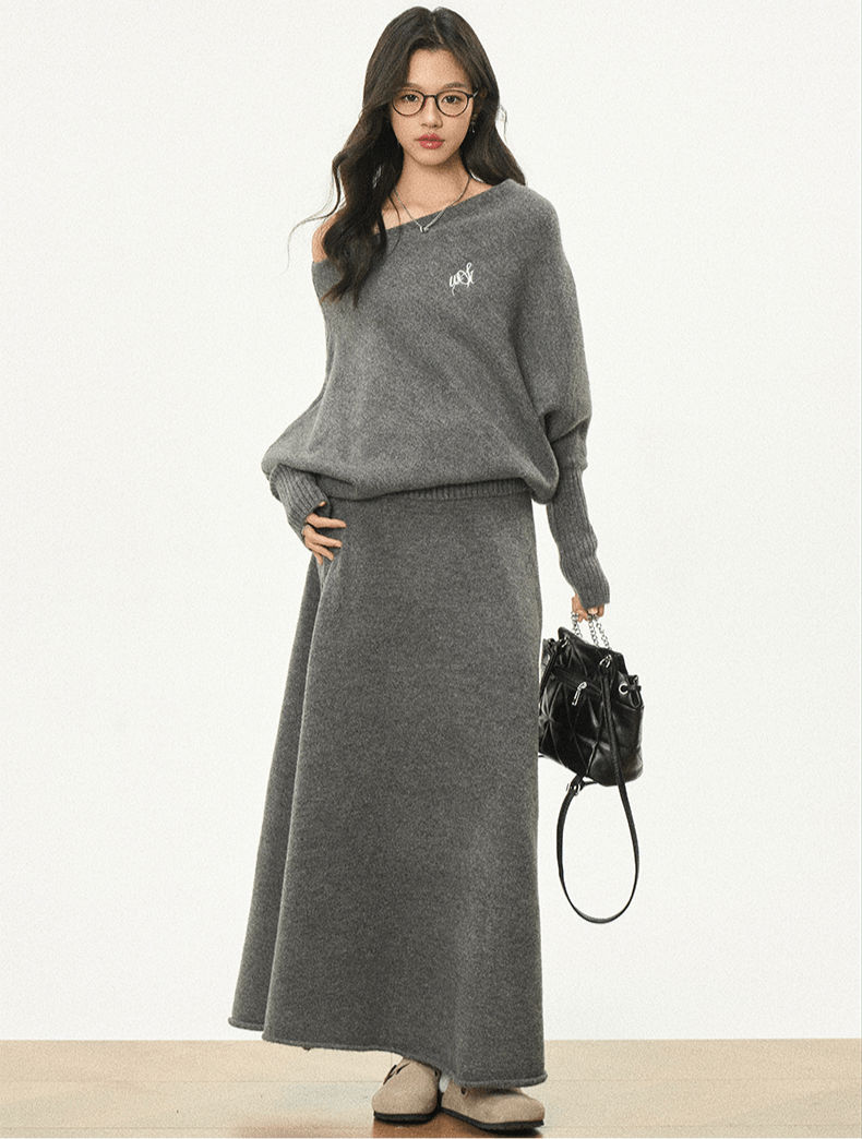 Oversized Bardot Neck Crop Top & Skirt Set - COPPING THREADS - WES1