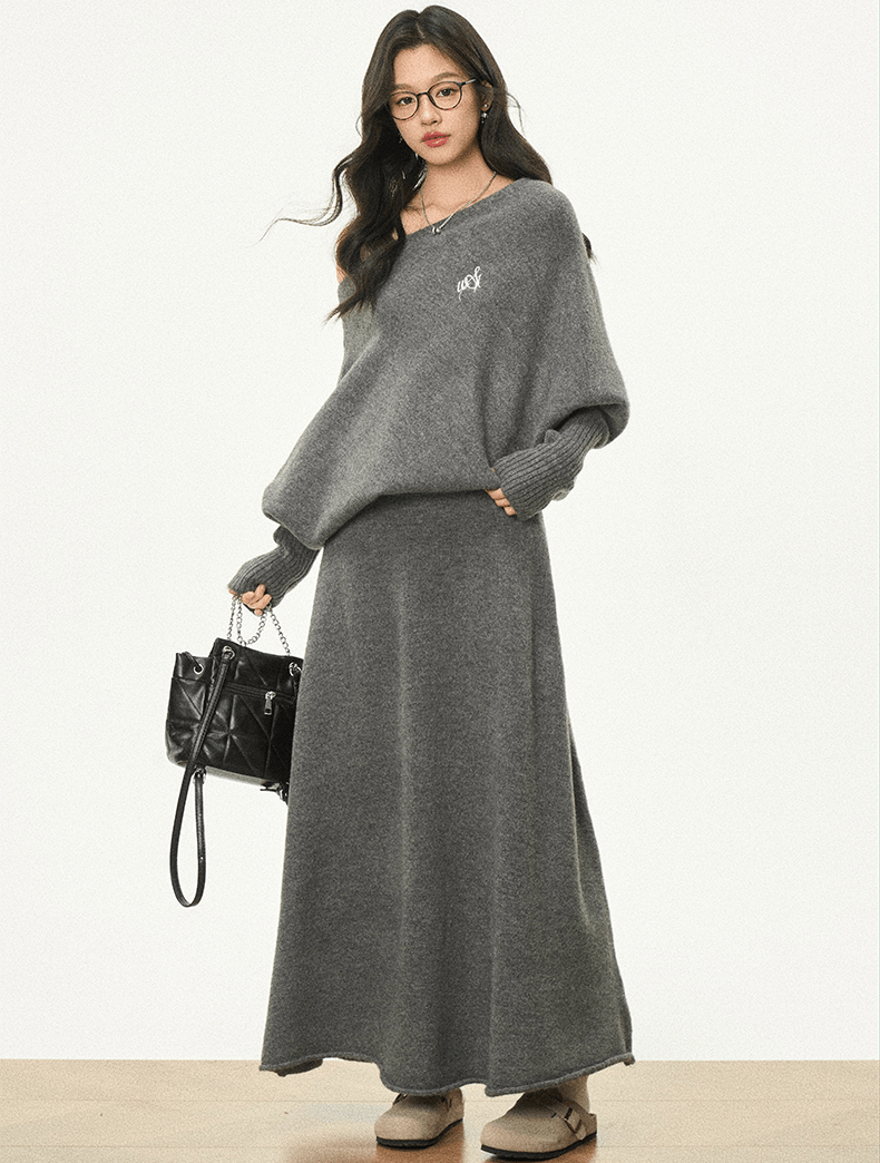 Oversized Bardot Neck Crop Top & Skirt Set - COPPING THREADS - WES1