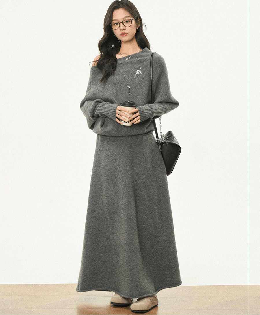 Oversized Bardot Neck Crop Top & Skirt Set - COPPING THREADS - WES1