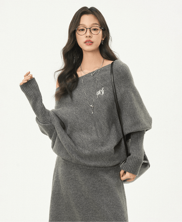 Oversized Bardot Neck Crop Top & Skirt Set - COPPING THREADS - WES1