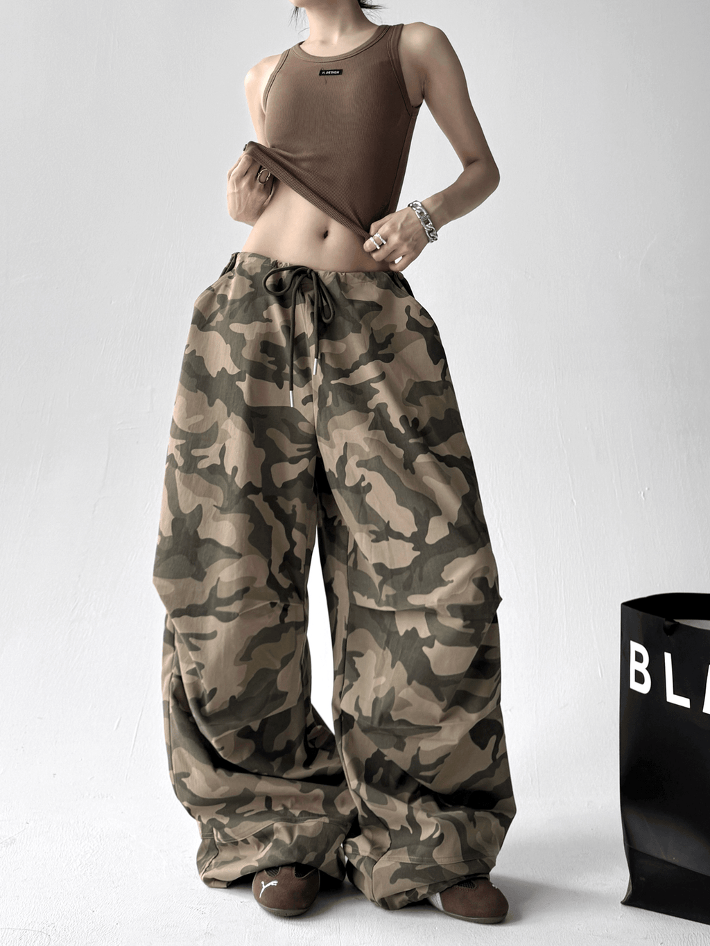 Oversized Camo Wide‑Leg Cargo Pants - COPPING THREADS - CT Select