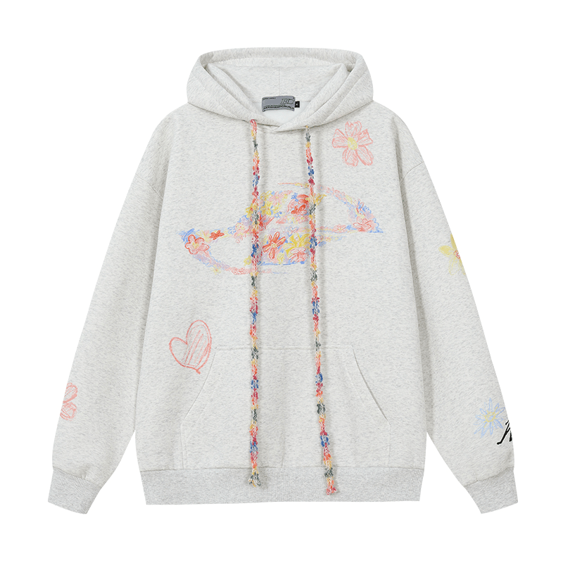 Oversized Crayon Floral Print Hoodie - COPPING THREADS - Harsh and Cruel
