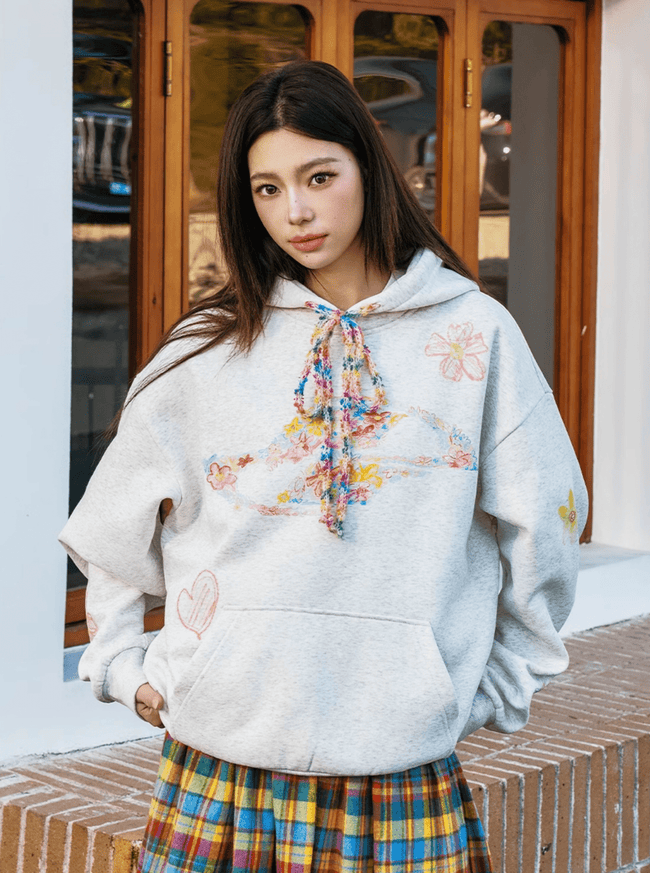 Oversized Crayon Floral Print Hoodie - COPPING THREADS - Harsh and Cruel Hover Image