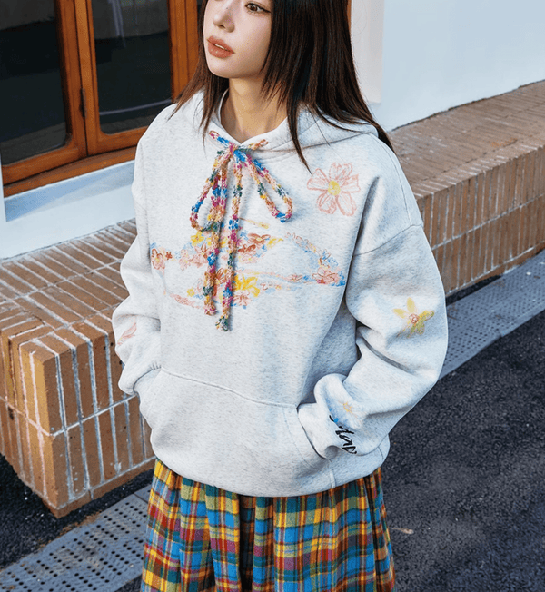 Oversized Crayon Floral Print Hoodie - COPPING THREADS - Harsh and Cruel