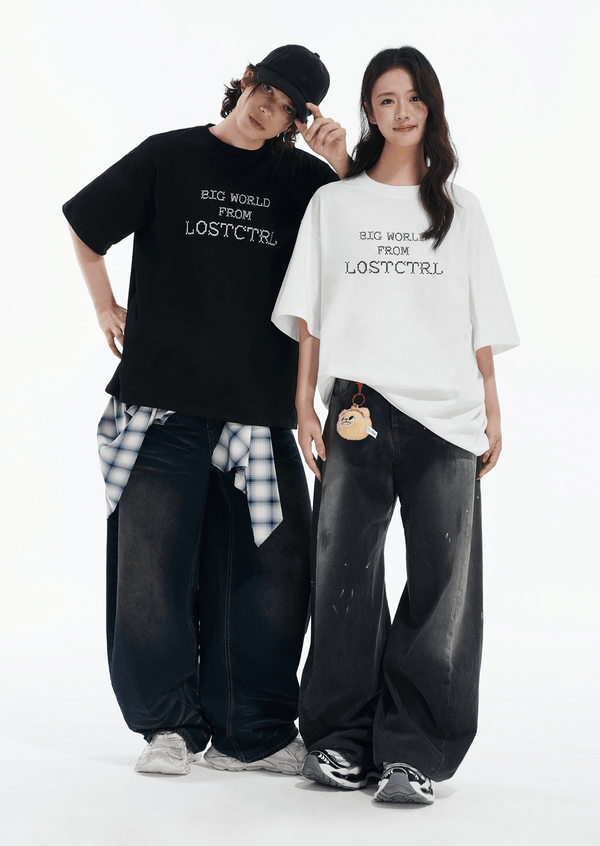 Oversized Cross - Stitch Lettering Tee - COPPING THREADS - LOSTCTRL