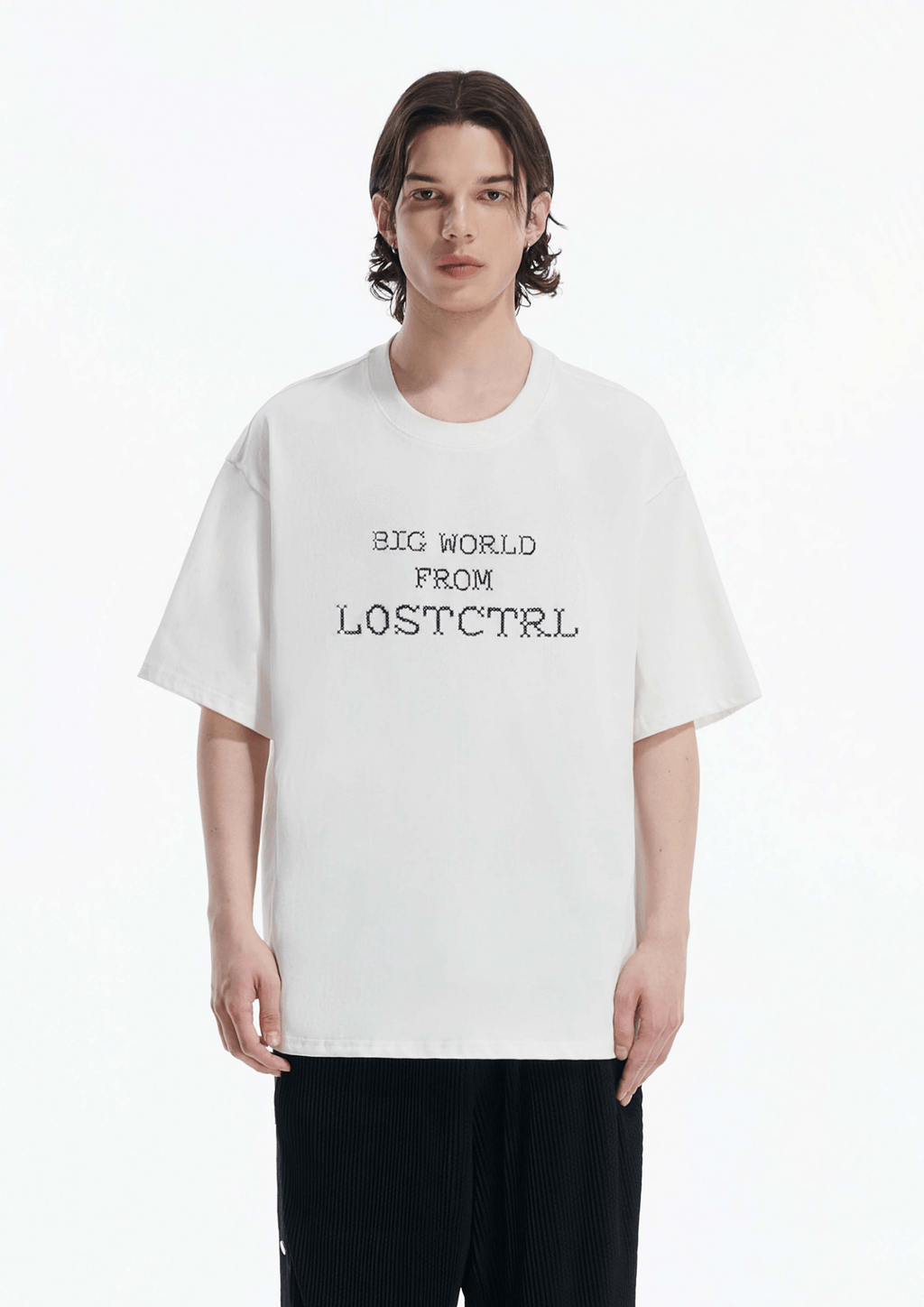 Oversized Cross - Stitch Lettering Tee - COPPING THREADS - LOSTCTRL