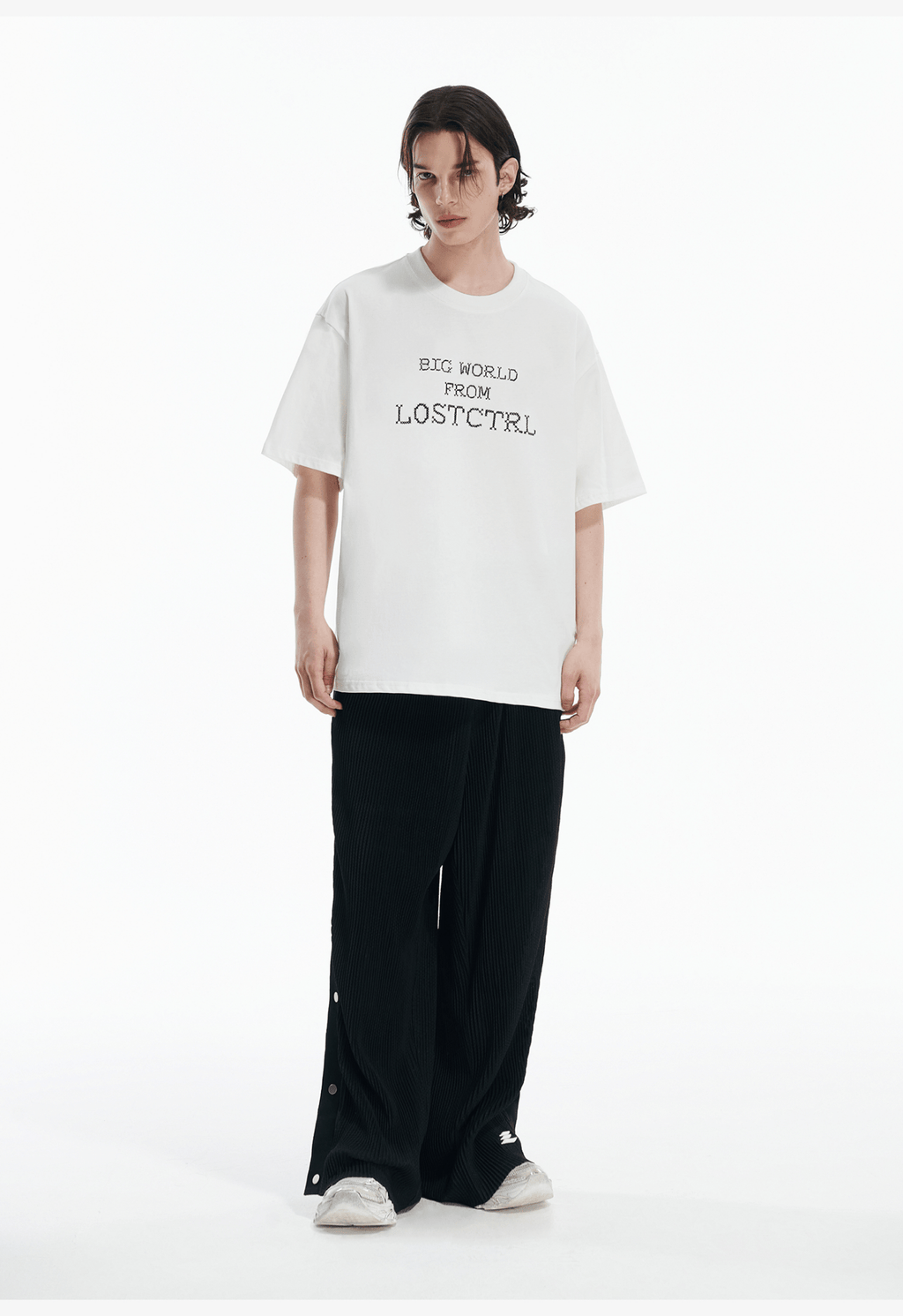 Oversized Cross - Stitch Lettering Tee - COPPING THREADS - LOSTCTRL