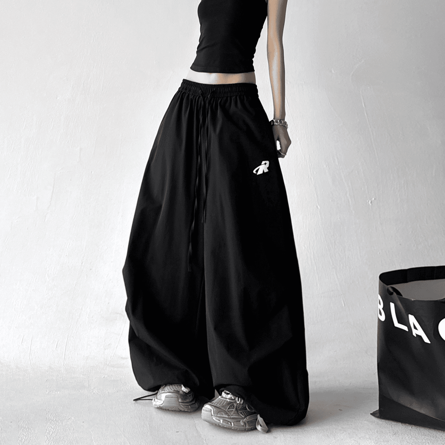 Oversized Drawstring Wrinkled Parachute Pants - COPPING THREADS - CT Select