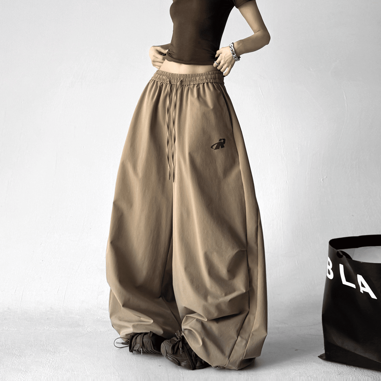 Oversized Drawstring Wrinkled Parachute Pants - COPPING THREADS - CT Select