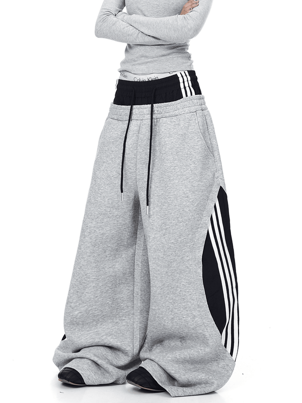 Oversized Dual Waistbands Faux Layered Stripe Sweatpants - COPPING THREADS - CT Select