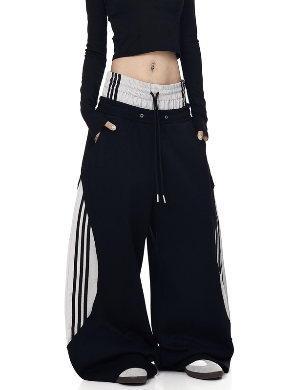 Oversized Dual Waistbands Faux Layered Stripe Sweatpants - COPPING THREADS - CT Select