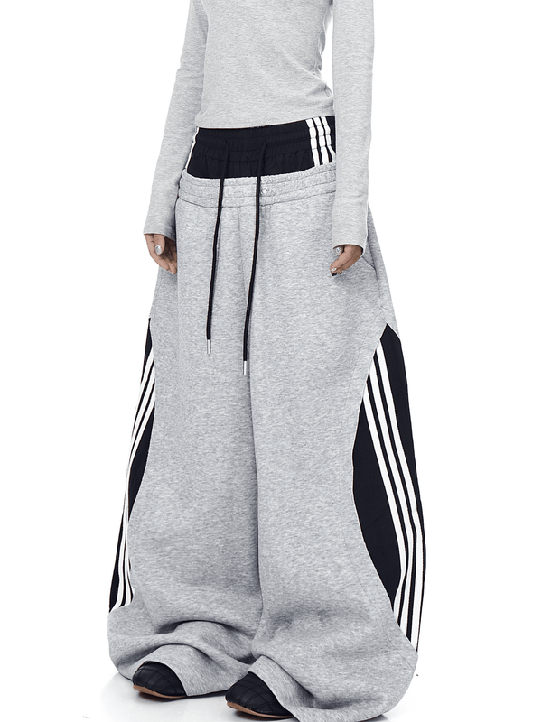 Oversized Dual Waistbands Faux Layered Stripe Sweatpants - COPPING THREADS - CT Select