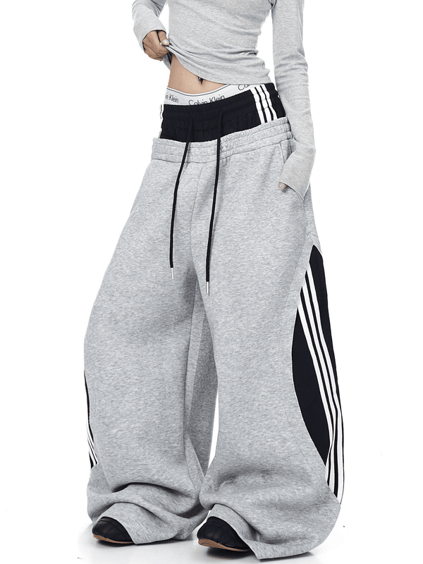 Oversized Dual Waistbands Faux Layered Stripe Sweatpants - COPPING THREADS - CT Select