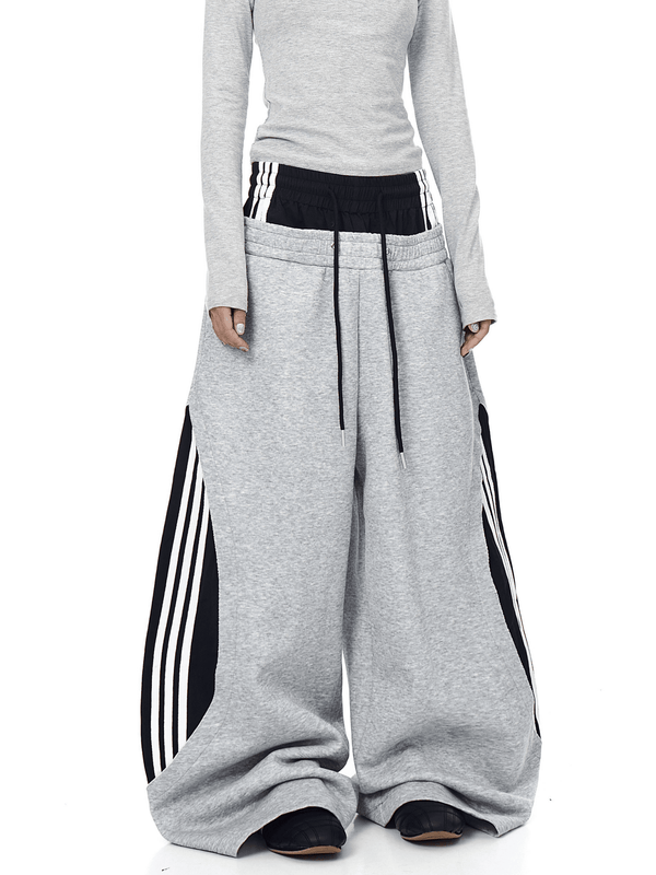 Oversized Dual Waistbands Faux Layered Stripe Sweatpants - COPPING THREADS - CT Select