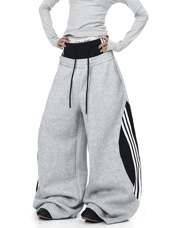 Oversized Dual Waistbands Faux Layered Stripe Sweatpants - COPPING THREADS - CT Select