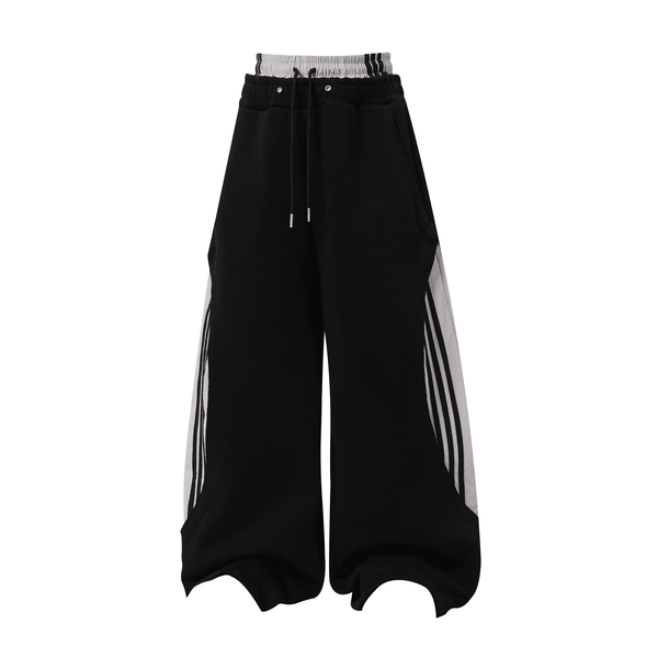 Oversized Dual Waistbands Faux Layered Stripe Sweatpants - COPPING THREADS - CT Select