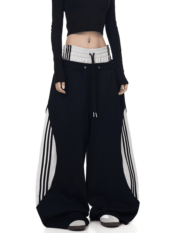 Oversized Dual Waistbands Faux Layered Stripe Sweatpants - COPPING THREADS - CT Select