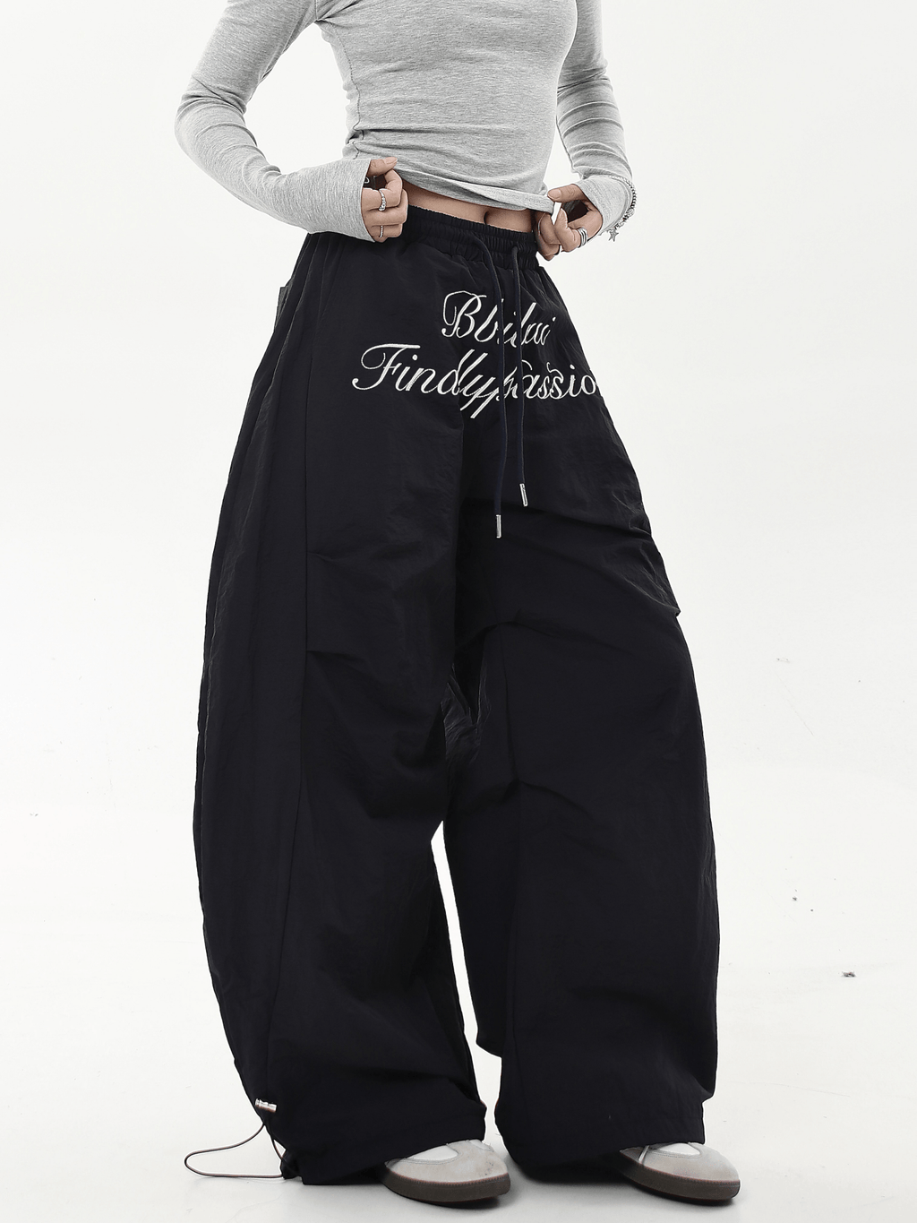 Oversized Embroidered Letters Parachute Pants - COPPING THREADS - CT Select