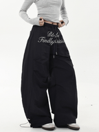Oversized Embroidered Letters Parachute Pants - COPPING THREADS - CT Select