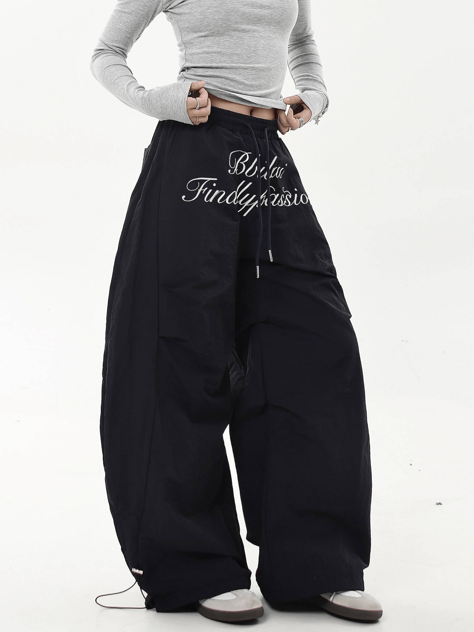 Oversized Embroidered Letters Parachute Pants - COPPING THREADS - CT Select