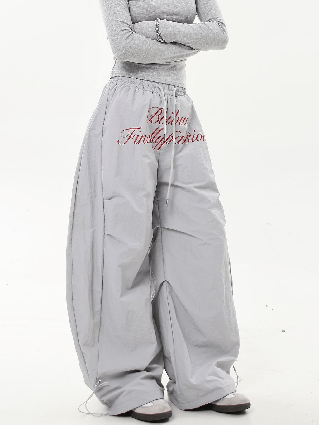 Oversized Embroidered Letters Parachute Pants - COPPING THREADS - CT Select