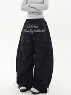 Oversized Embroidered Letters Parachute Pants - COPPING THREADS - CT Select