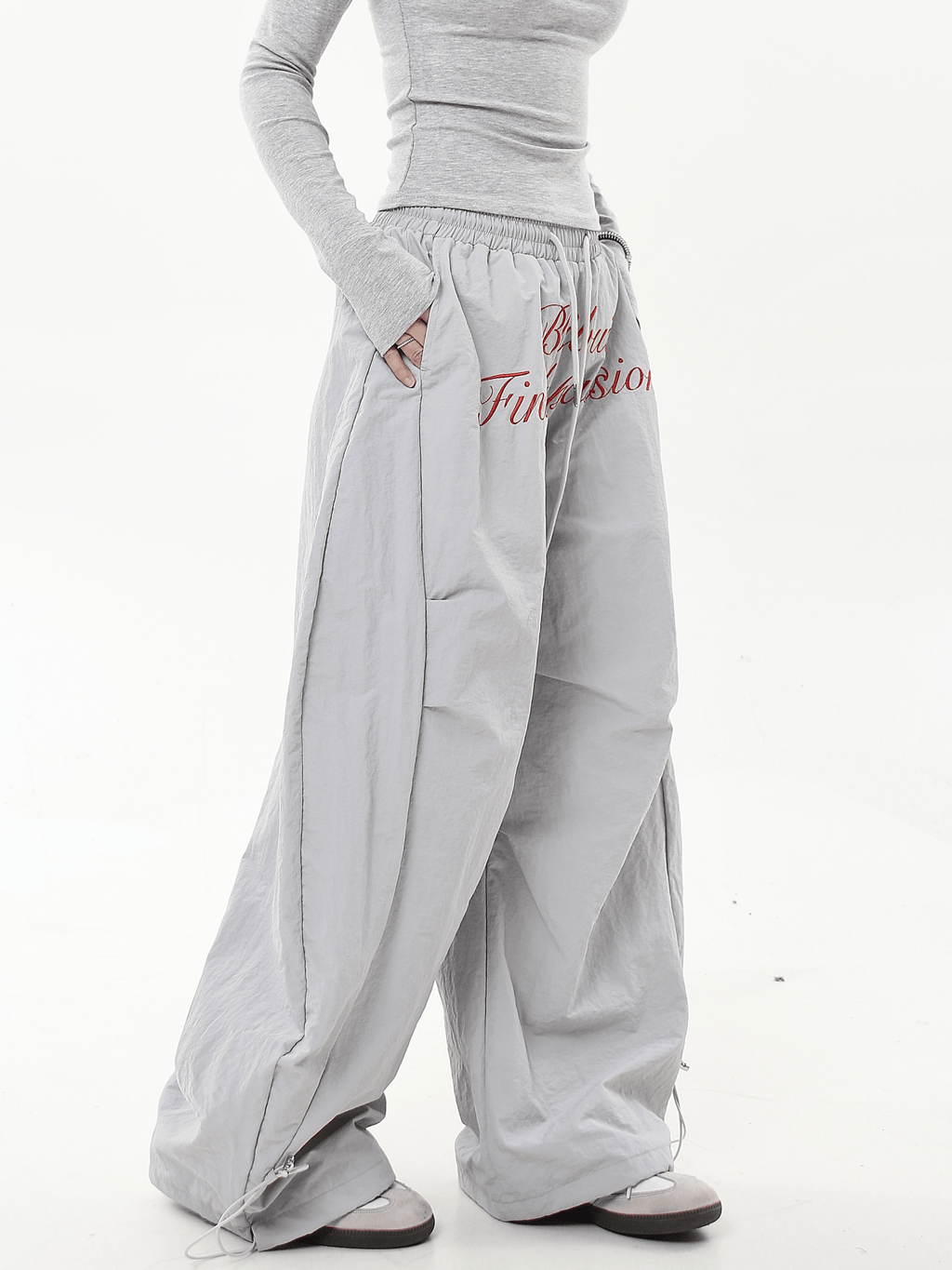 Oversized Embroidered Letters Parachute Pants - COPPING THREADS - CT Select