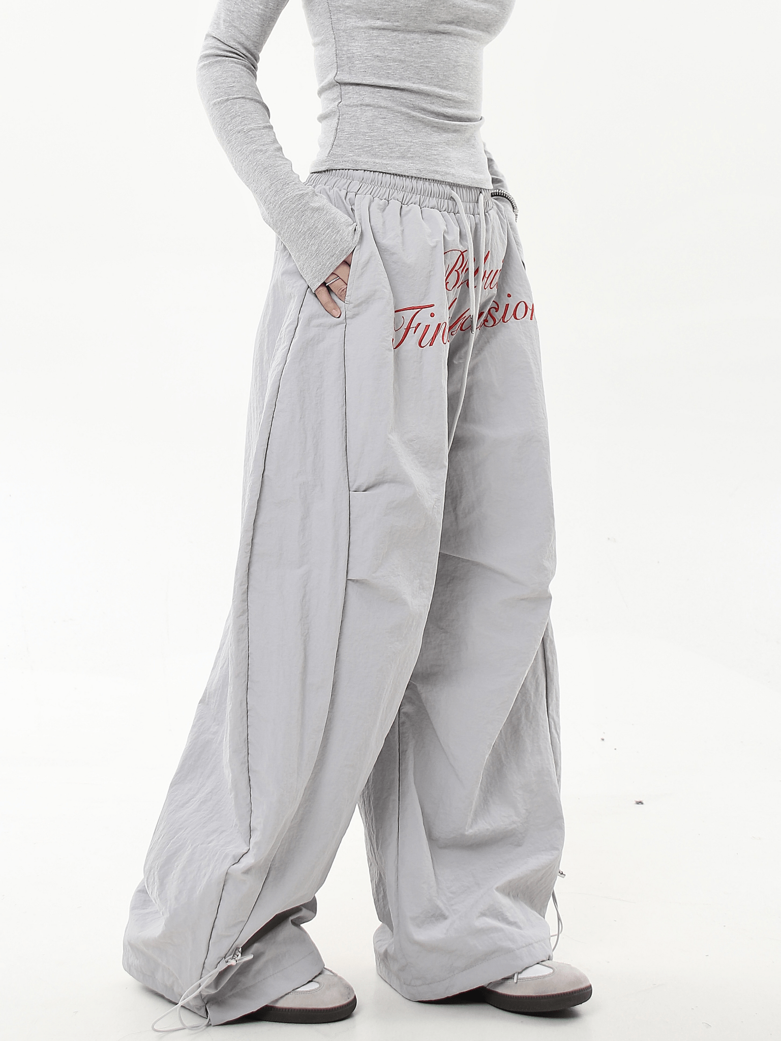 Oversized Embroidered Letters Parachute Pants - COPPING THREADS - CT Select