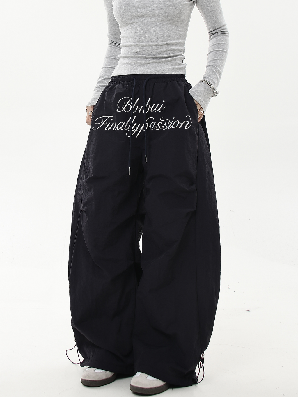 Oversized Embroidered Letters Parachute Pants - COPPING THREADS - CT Select