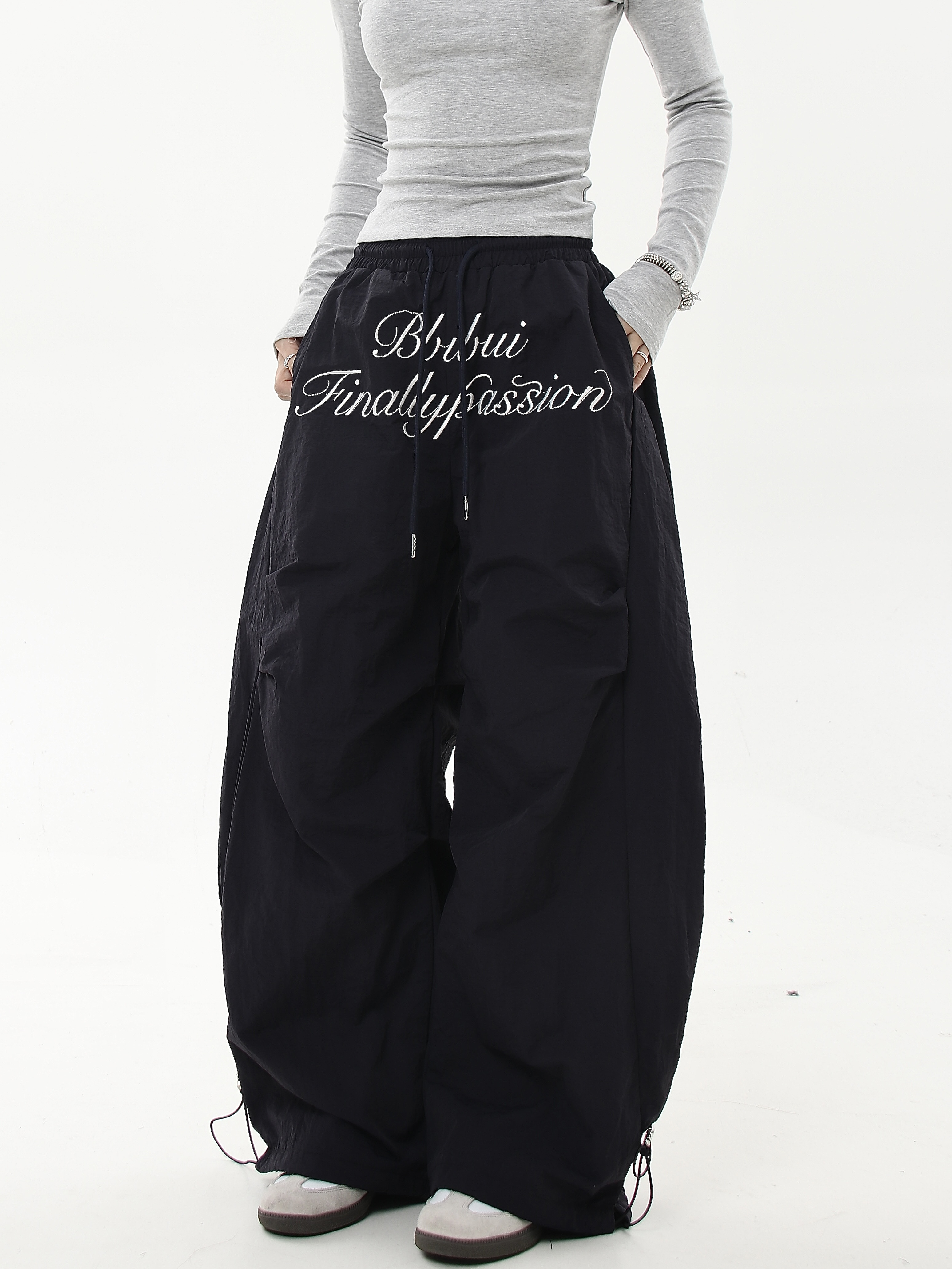 Oversized Embroidered Letters Parachute Pants - COPPING THREADS - CT Select