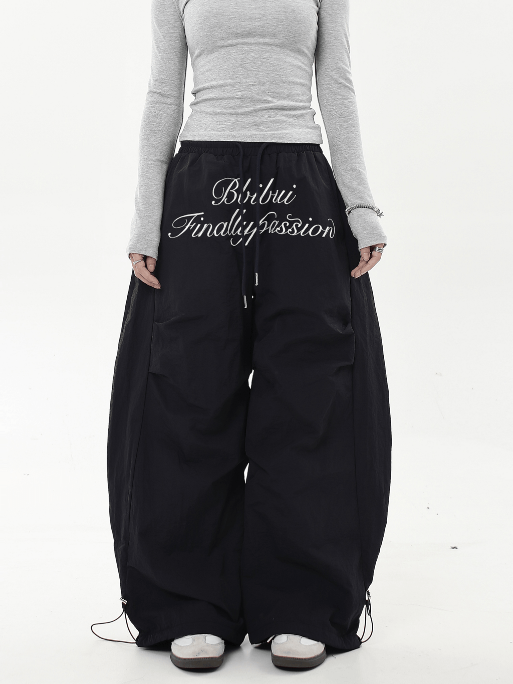 Oversized Embroidered Letters Parachute Pants - COPPING THREADS - CT Select