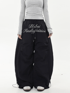 Oversized Embroidered Letters Parachute Pants - COPPING THREADS - CT Select