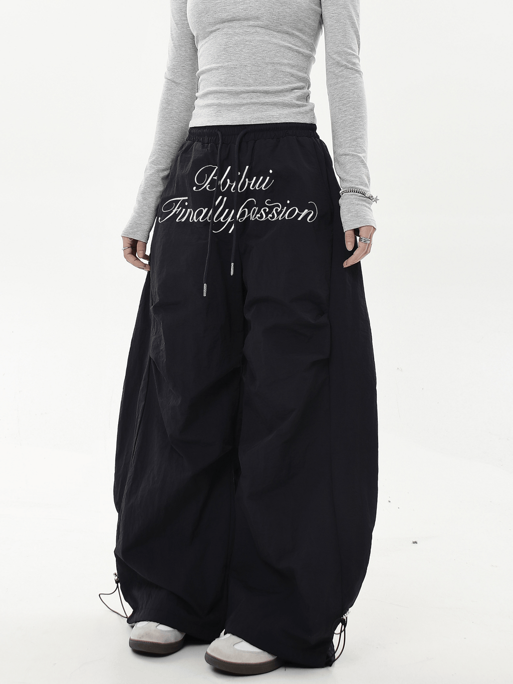 Oversized Embroidered Letters Parachute Pants - COPPING THREADS - CT Select