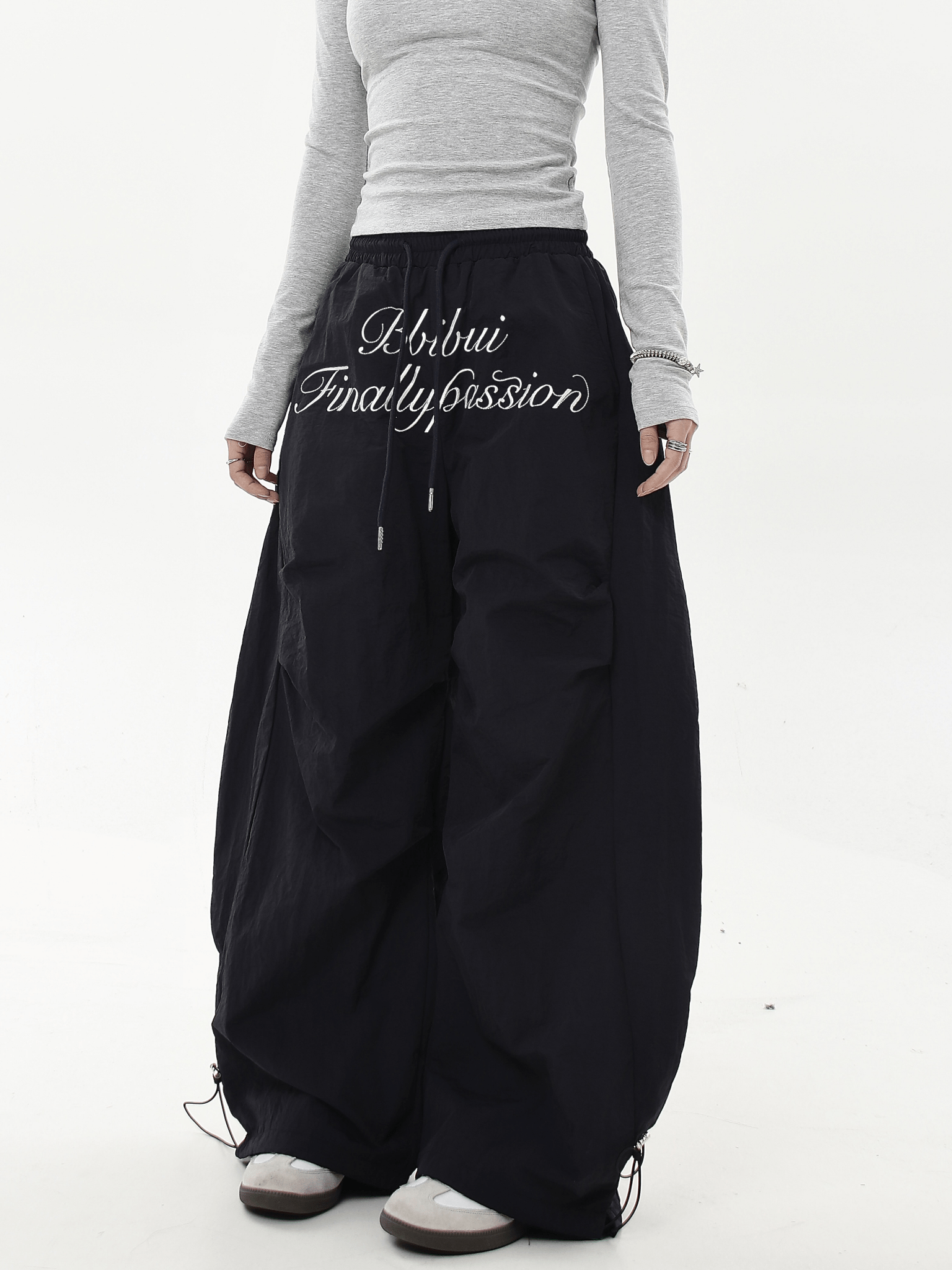 Oversized Embroidered Letters Parachute Pants - COPPING THREADS - CT Select