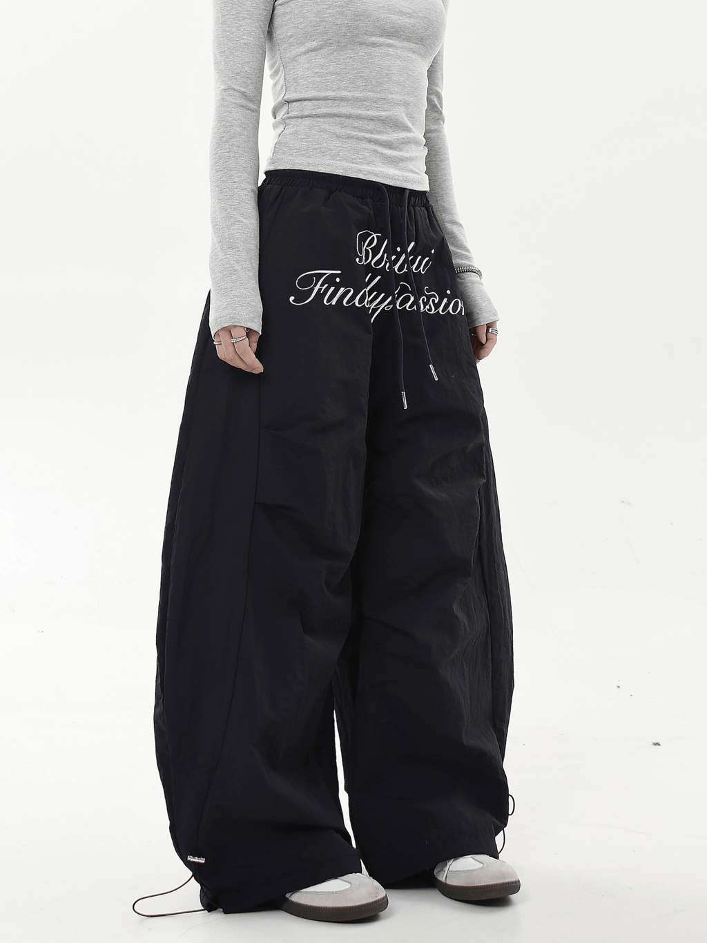 Oversized Embroidered Letters Parachute Pants - COPPING THREADS - CT Select