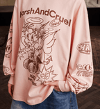 Oversized Emo Angel Graphic Long Sleeve Tee - COPPING THREADS - Harsh and Cruel