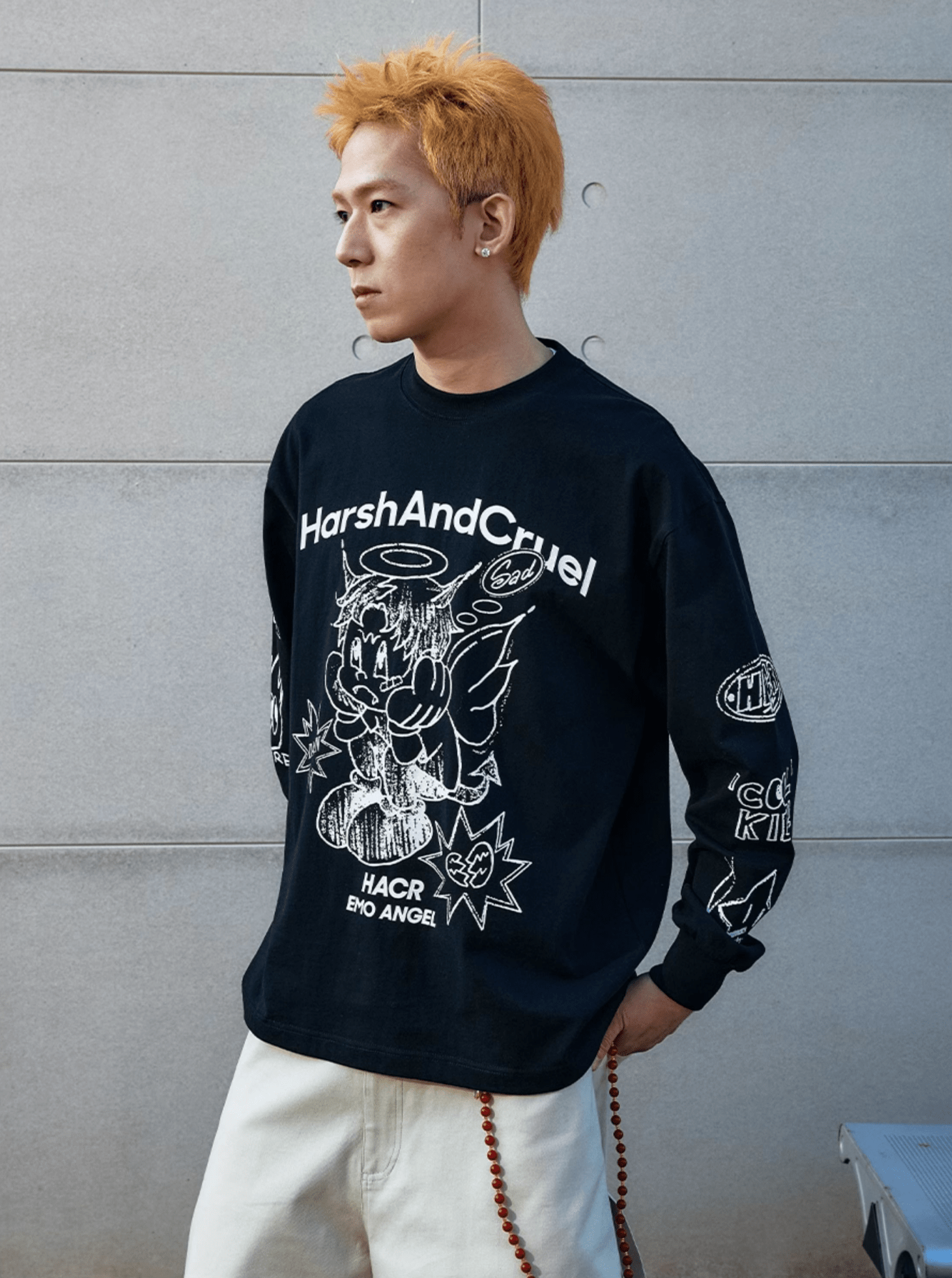 Oversized Emo Angel Graphic Long Sleeve Tee - COPPING THREADS - Harsh and Cruel