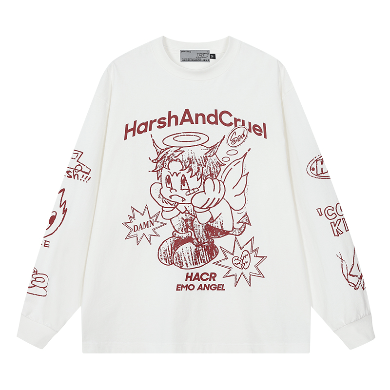 Oversized Emo Angel Graphic Long Sleeve Tee - COPPING THREADS - Harsh and Cruel